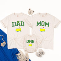 Matching Golf Birthday Outfit for Dad, Mom, and Baby One Romper, Family Hole in One Shirts with U.S. Map Design, Party Gift Set