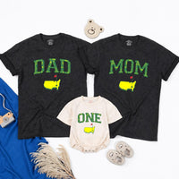 Matching Golf Birthday Outfit for Dad, Mom, and Baby One Romper, Family Hole in One Shirts with U.S. Map Design, Party Gift Set
