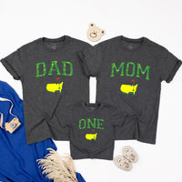 Matching Golf Birthday Outfit for Dad, Mom, and Baby One Romper, Family Hole in One Shirts with U.S. Map Design, Party Gift Set