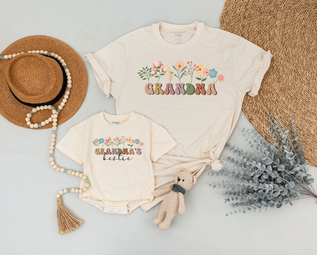 Matching Grandma and Baby Floral Shirts Personalized Family Outfit Custom Gift Mother's Day Soft Cotton Playful Design