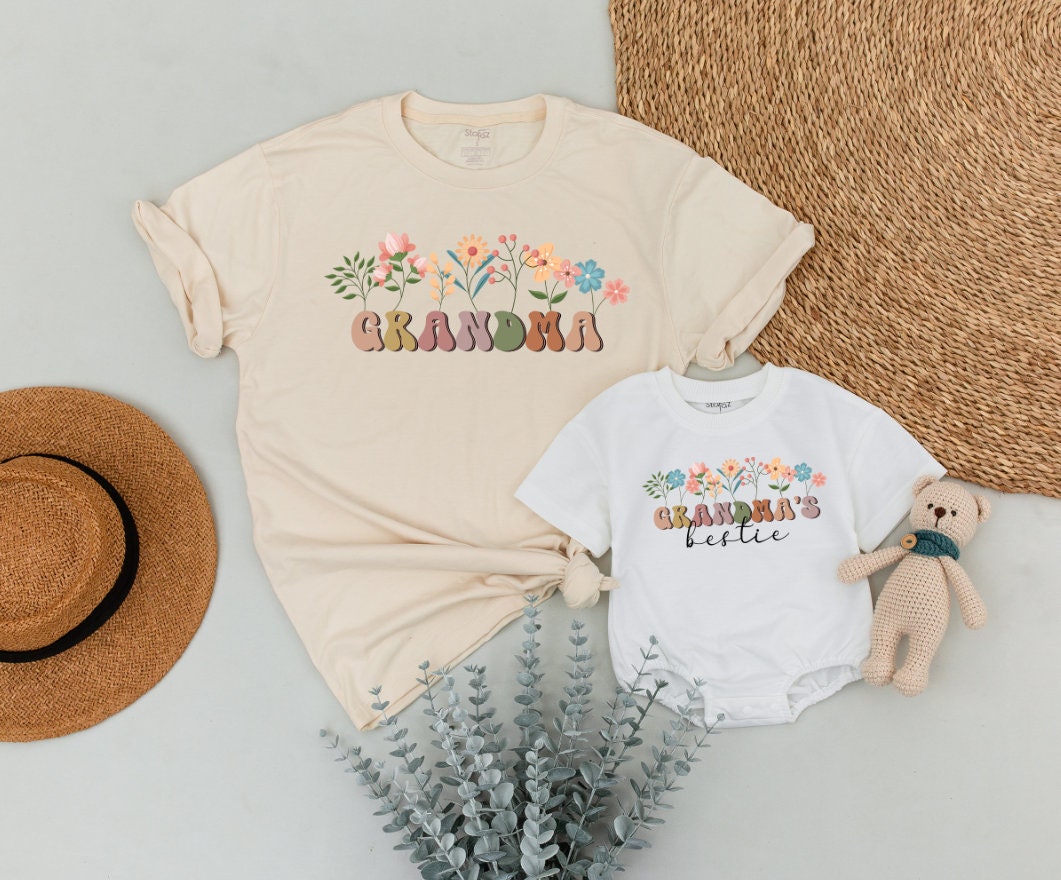 Matching Grandma and Baby Floral Shirts Personalized Family Outfit Custom Gift Mother's Day Soft Cotton Playful Design