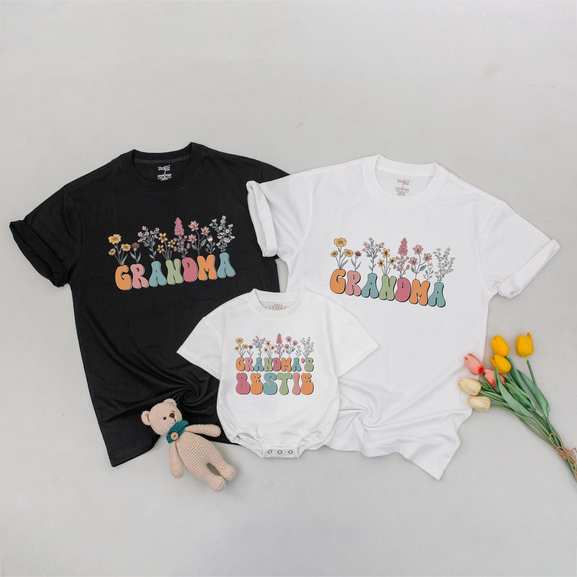 Matching Grandma and Me Floral T-shirts Pastel Design for Baby Shower Newborn to Youth Sizes Family Gift Grandma's Bestie Personalization