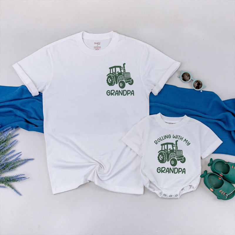 Matching Grandpa and Grandson Tractor Shirts Custom Family Outfits Rolling with Grandpa Tees Father’s Day Gift Rustic Design 2025