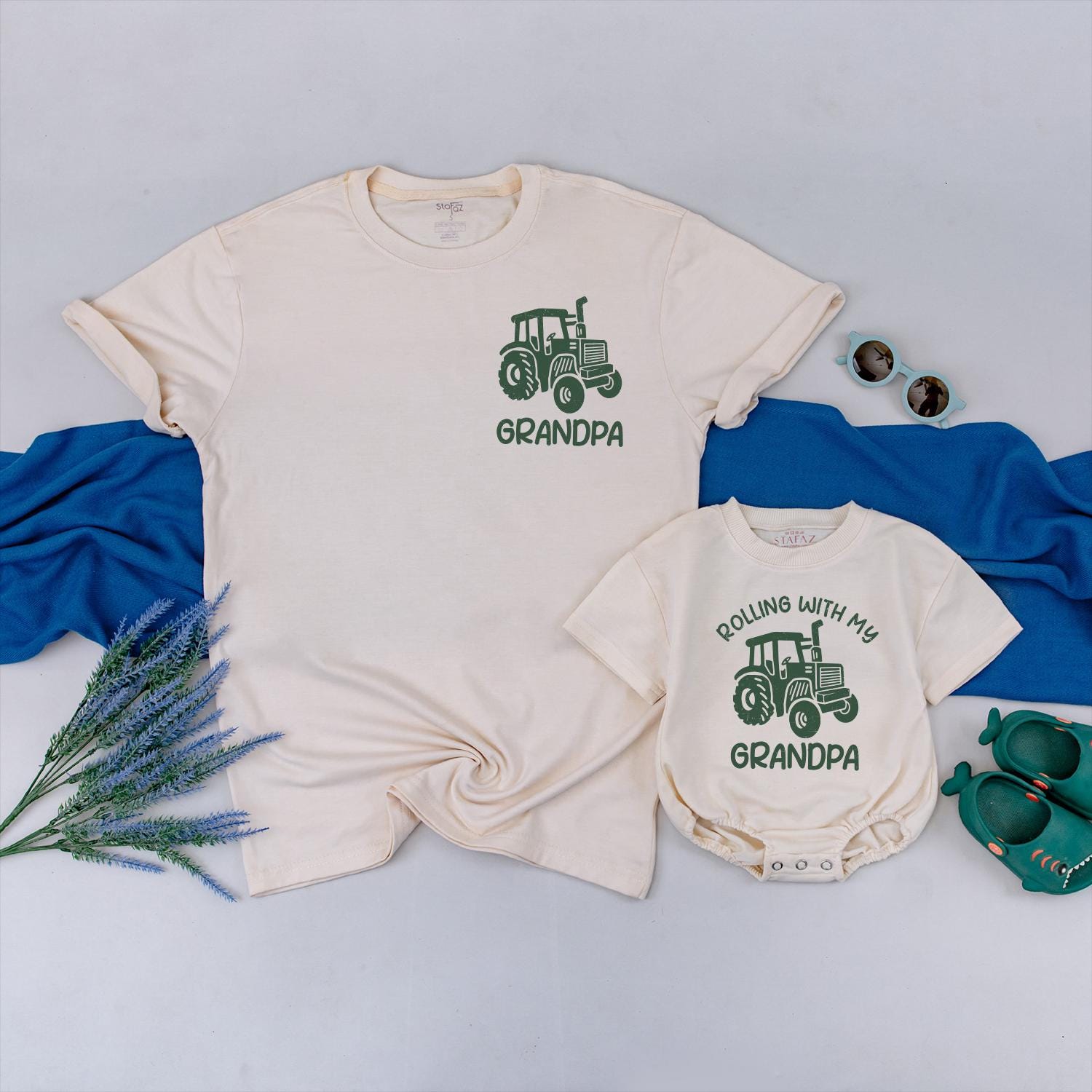 Matching Grandpa and Grandson Tractor Shirts Custom Family Outfits Rolling with Grandpa Tees Father’s Day Gift Rustic Design 2025