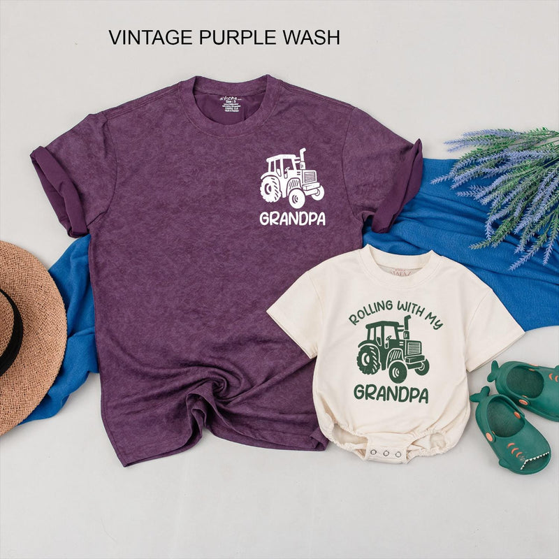 Matching Grandpa and Grandson Tractor Shirts Custom Family Outfits Rolling with Grandpa Tees Father’s Day Gift Rustic Design 2025