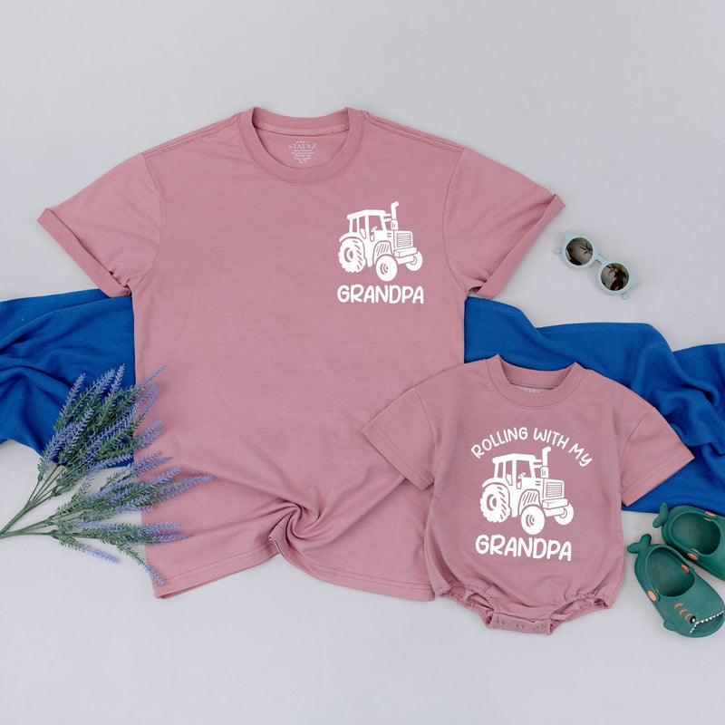 Matching Grandpa and Grandson Tractor Shirts Custom Family Outfits Rolling with Grandpa Tees Father’s Day Gift Rustic Design 2025