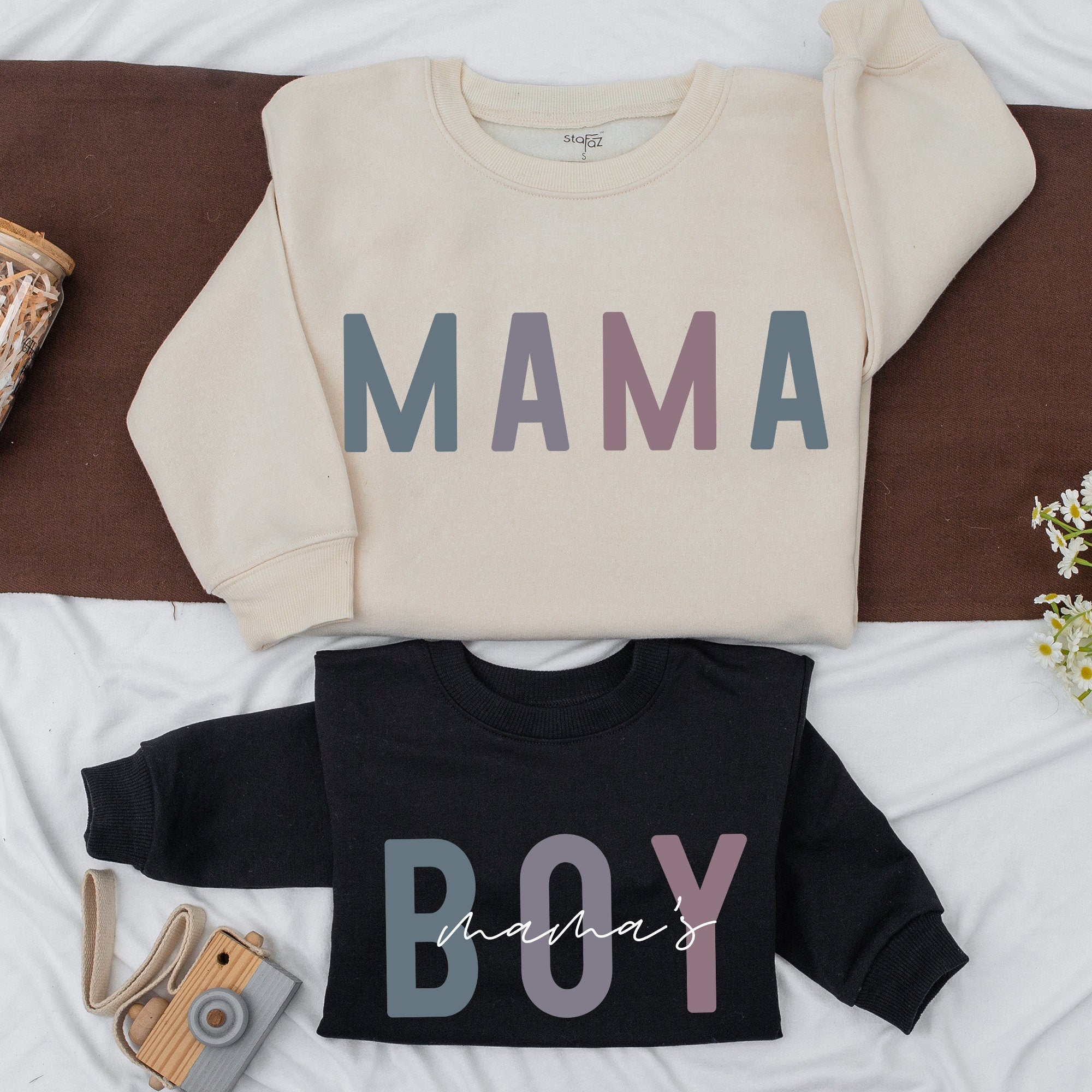 Matching Mama and Boy Sweatshirts Personalized Teal Mauve Cotton Cozy Family Outfit Mom Baby Cute Gift Holiday Wear