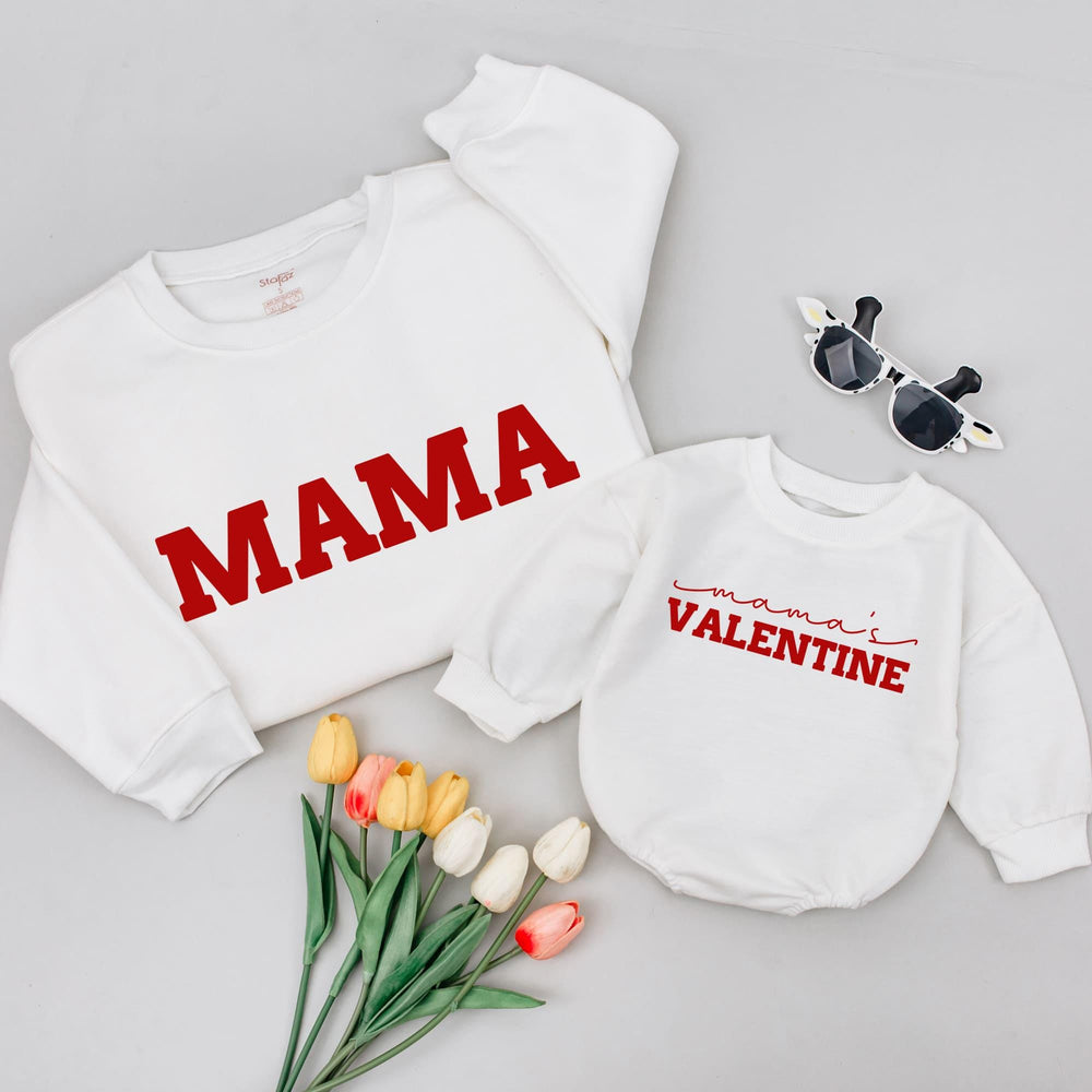 Matching Mama and Mama's Valentine Shirts for Mom and Baby, Red and White Valentine's Day Outfits, Cute Family Gift for Mom and Kids