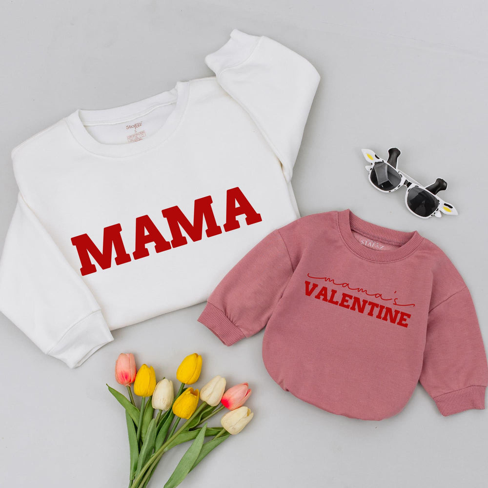 Matching Mama and Mama's Valentine Shirts for Mom and Baby, Red and White Valentine's Day Outfits, Cute Family Gift for Mom and Kids