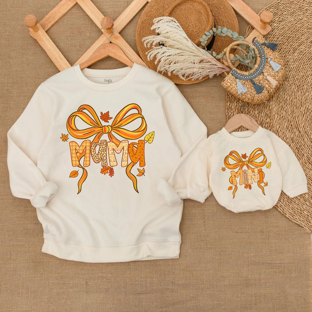 Matching Mama and Mini Fall Sweatshirts with Autumn Patterns Cozy Mommy and Me Outfits for Thanksgiving Baby Toddler Holiday Gift Idea
