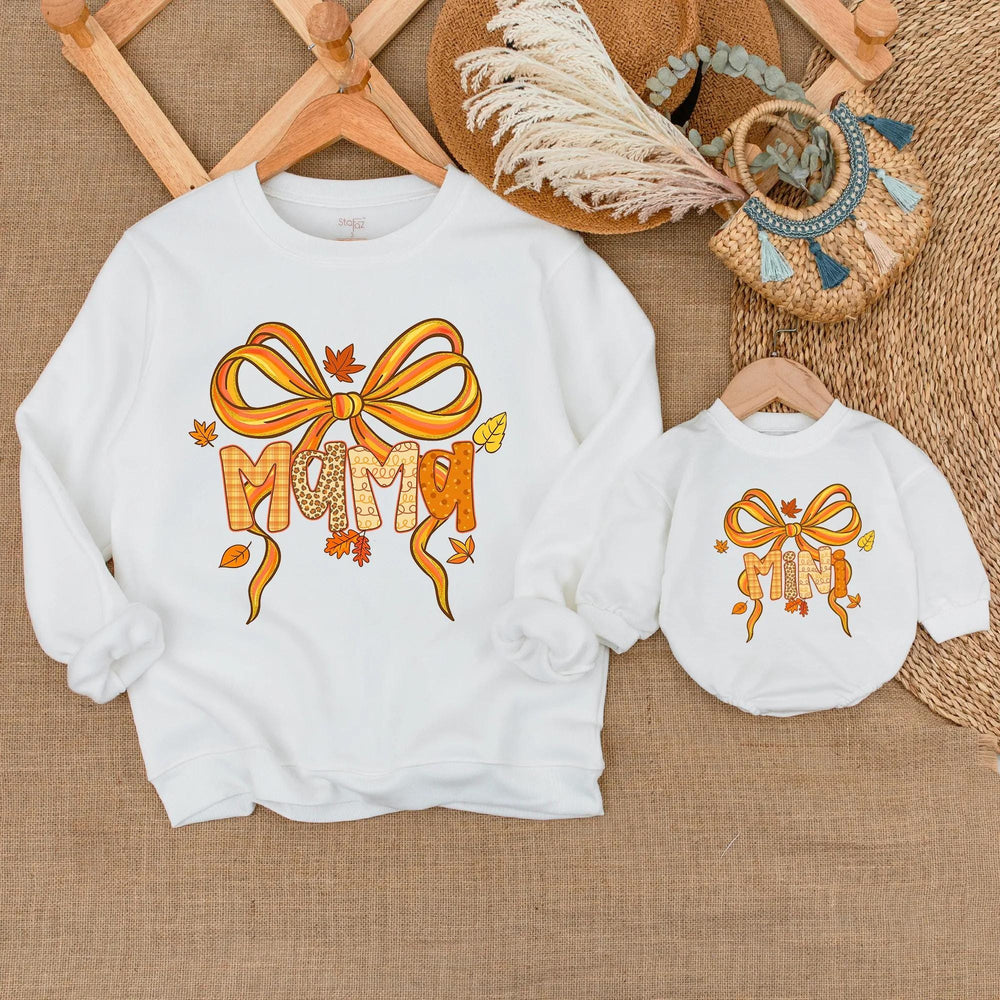 Matching Mama and Mini Fall Sweatshirts with Autumn Patterns Cozy Mommy and Me Outfits for Thanksgiving Baby Toddler Holiday Gift Idea