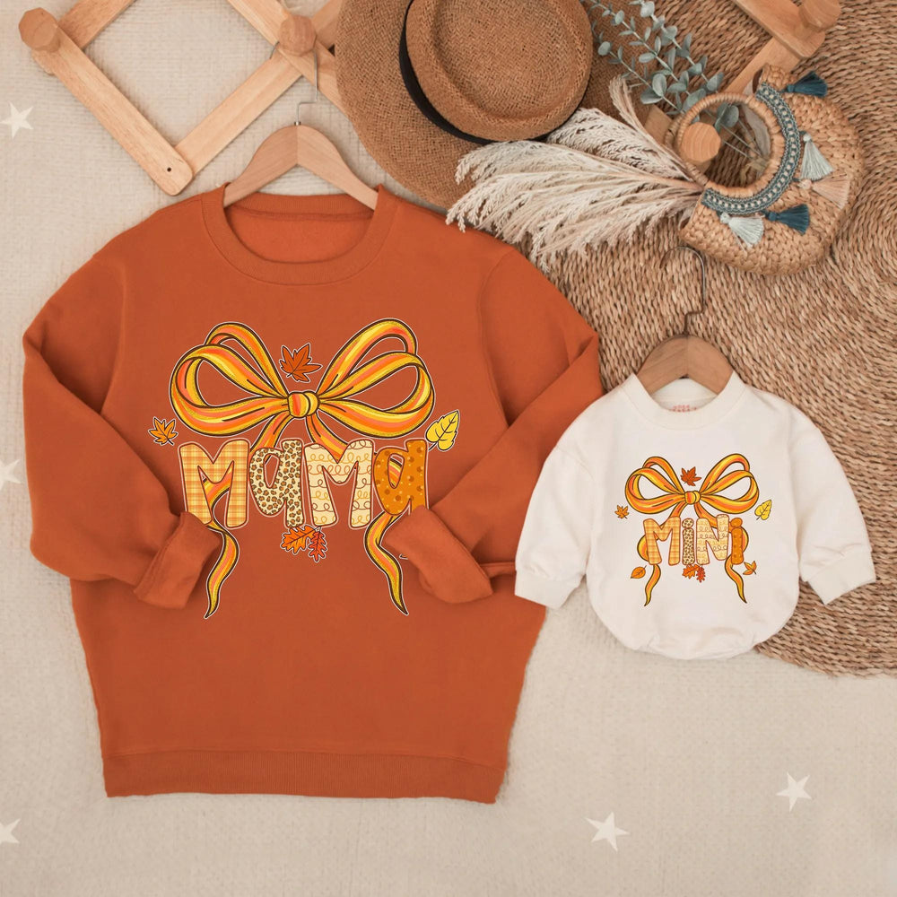 Matching Mama and Mini Fall Sweatshirts with Autumn Patterns Cozy Mommy and Me Outfits for Thanksgiving Baby Toddler Holiday Gift Idea