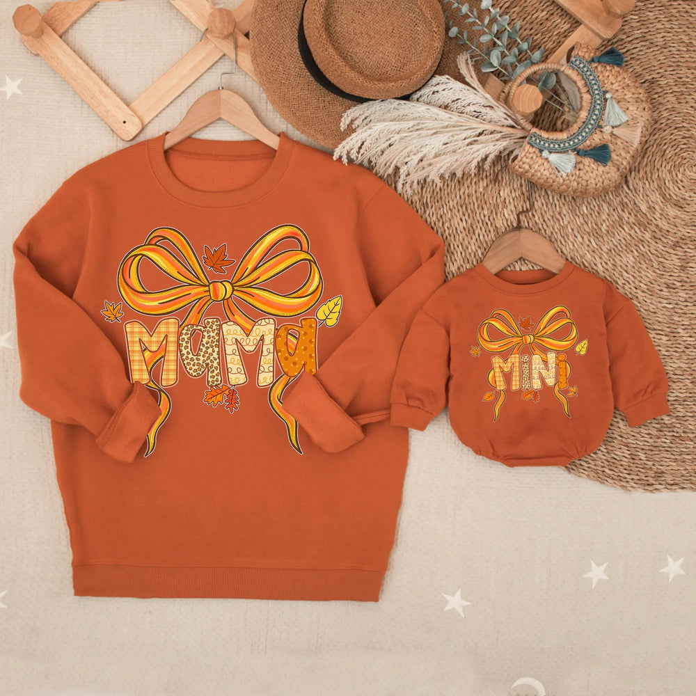 Matching Mama and Mini Fall Sweatshirts with Autumn Patterns Cozy Mommy and Me Outfits for Thanksgiving Baby Toddler Holiday Gift Idea