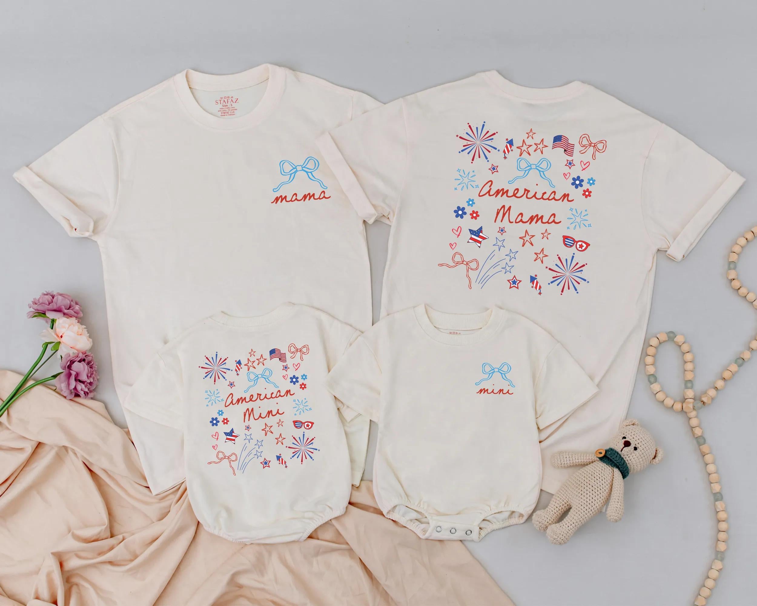 Matching Mama and Mini Patriotic 4th of July Outfits Custom Family Shirts Red White Blue Festive Cotton Baby Toddler Clothes Holiday Gift