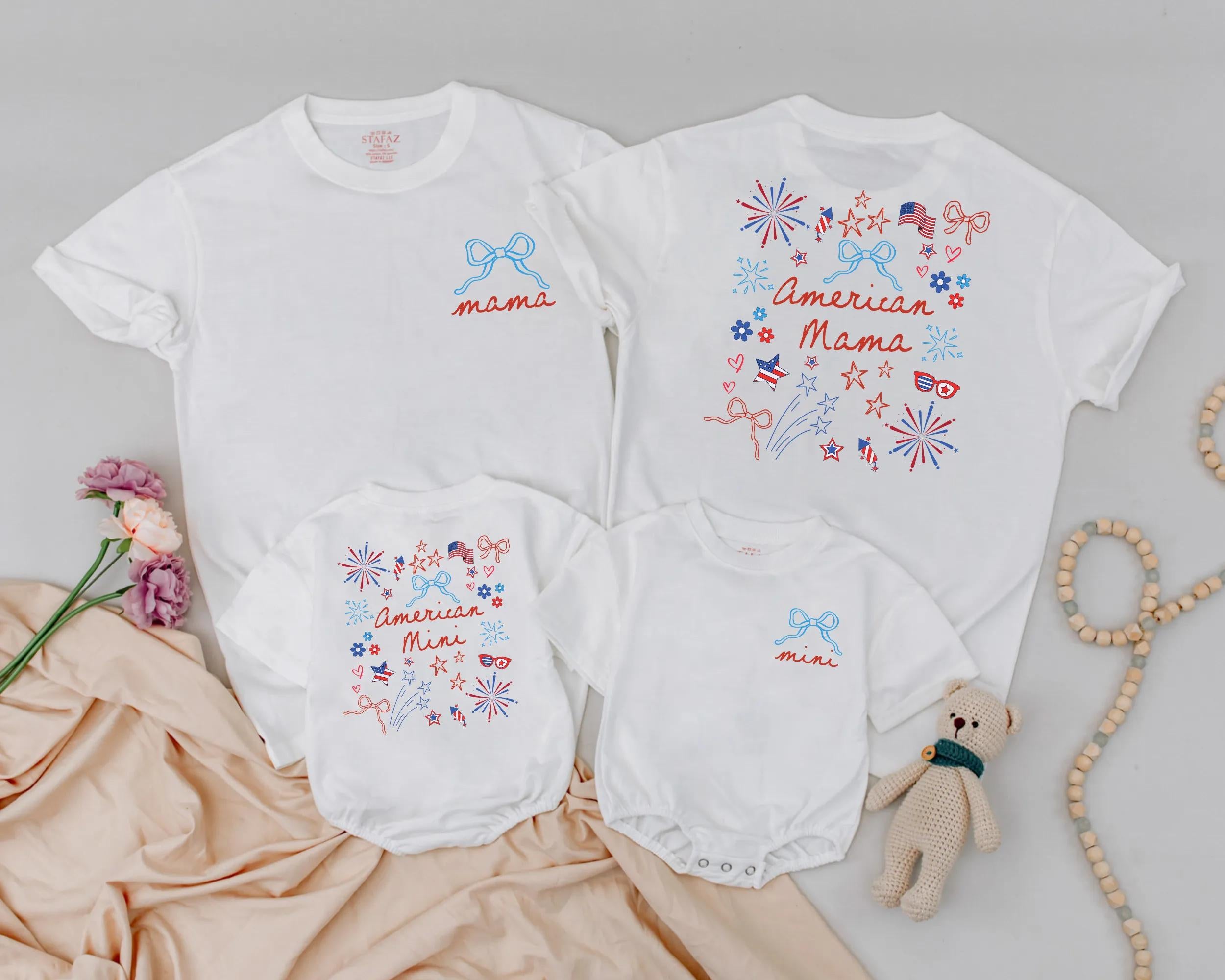 Matching Mama and Mini Patriotic 4th of July Outfits Custom Family Shirts Red White Blue Festive Cotton Baby Toddler Clothes Holiday Gift