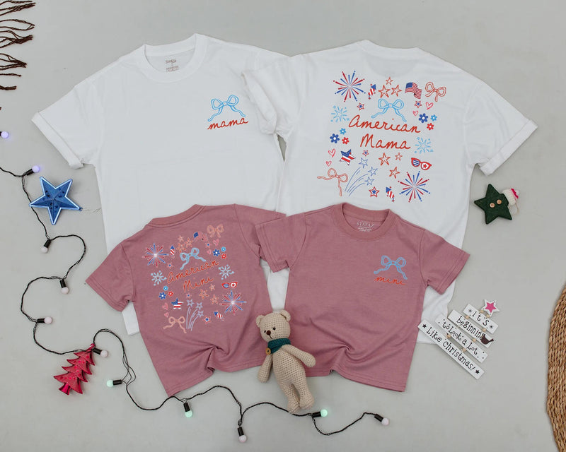 Custom Matching American Mama and Mini 4th of July Outfits, Patriotic Cotton Family Shirts for Baby, Toddler, and Mom, Holiday Gift Set