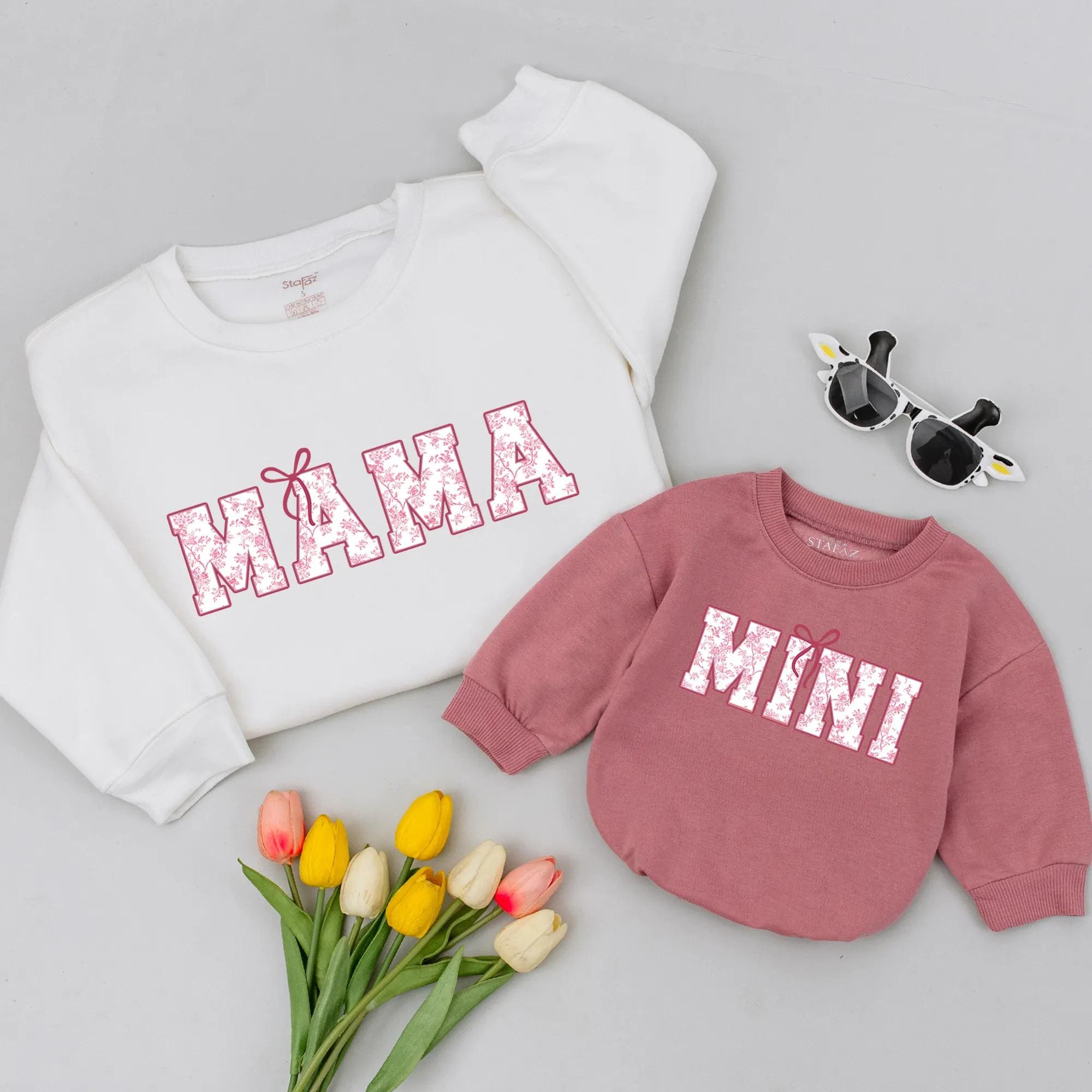 Matching Mama and Mini Shirts with Pink Chinoiserie Bow Floral Design, Mommy and Me Outfits for Mother Daughter, Cute Gift for Mother’s Day