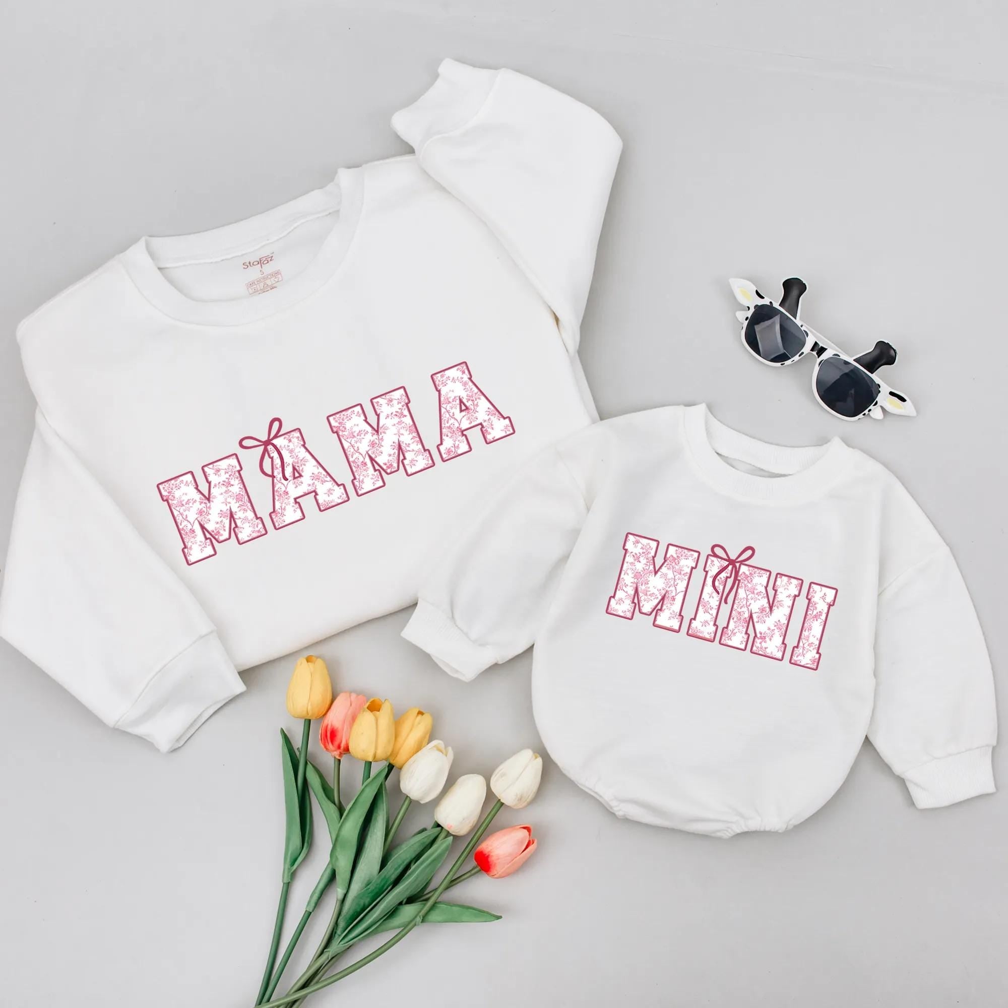 Matching Mama and Mini Shirts with Pink Chinoiserie Bow Floral Design, Mommy and Me Outfits for Mother Daughter, Cute Gift for Mother’s Day