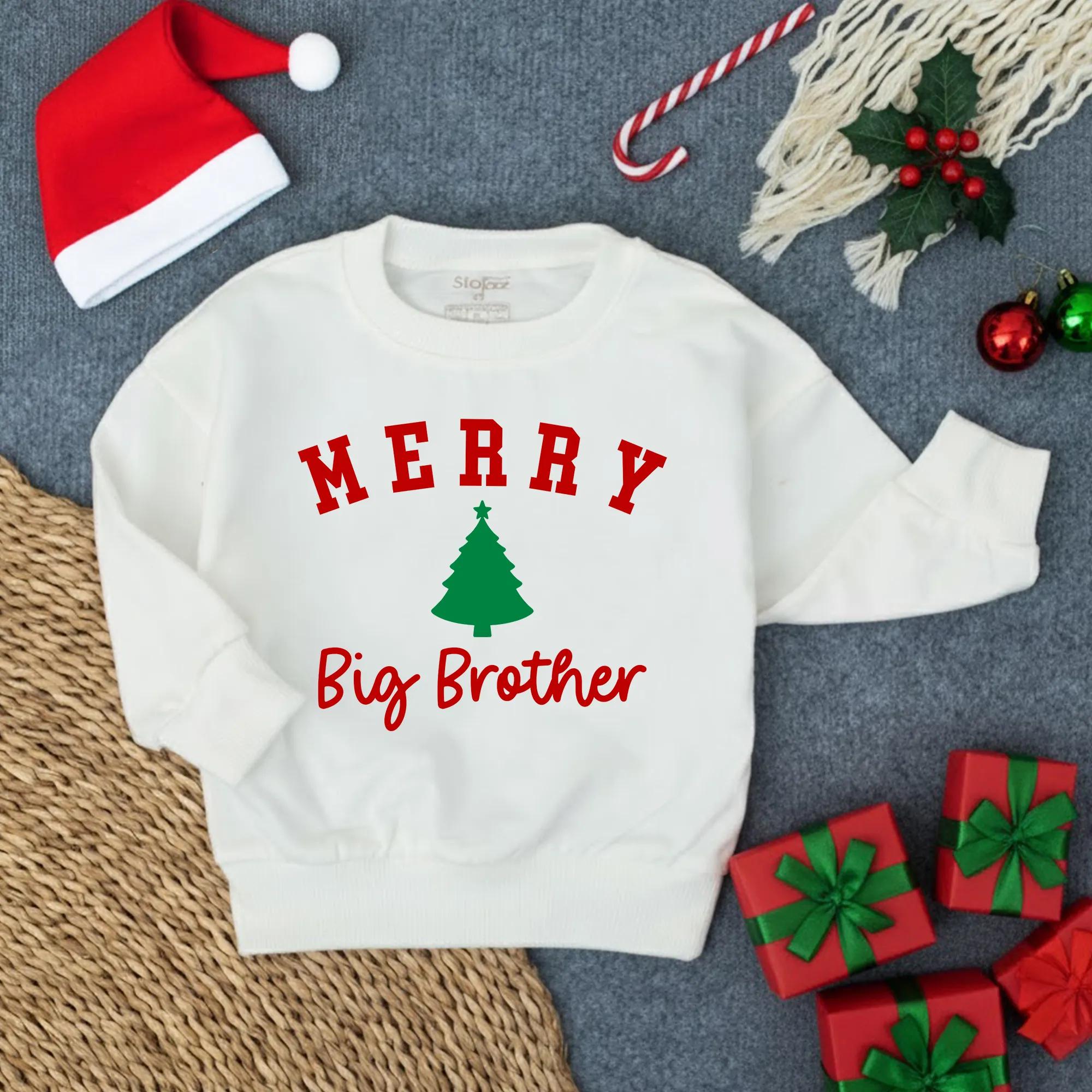Matching Merry Big Brother Little Sister Christmas Outfits, Custom Toddler Sweatshirts, Soft Cotton Holiday Shirts for Siblings
