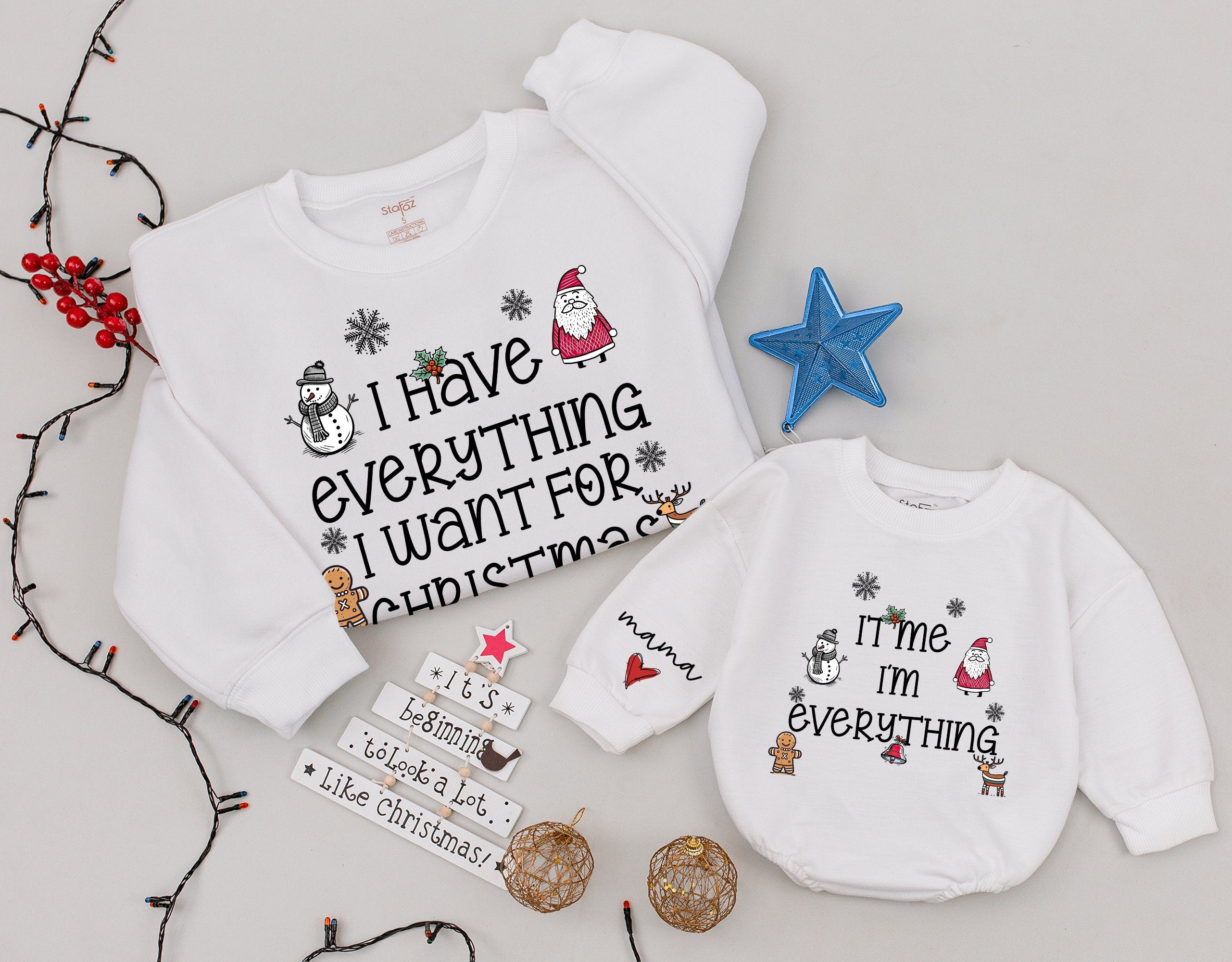 Matching Mom and Baby Christmas Sweatshirt Whimsical Holiday Graphics Cozy Family Outfit Perfect for Festive Celebrations