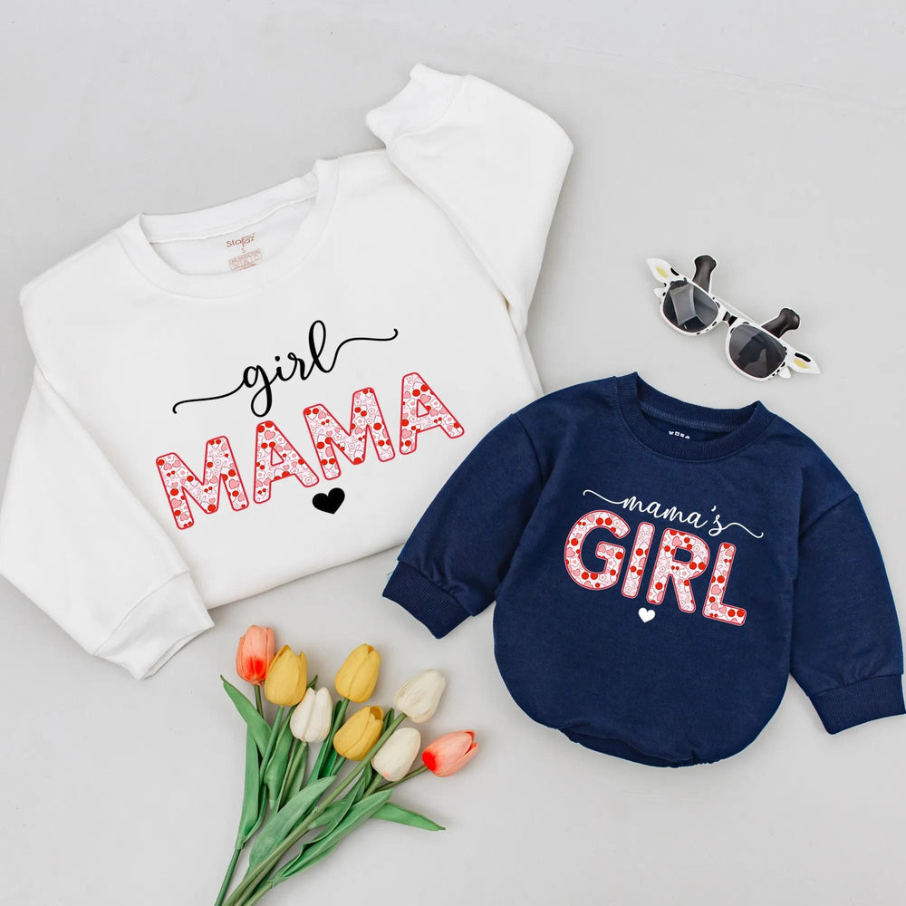 Matching Mommy and Me Shirts Girl Mama and Mama's Girl Outfits Baby Romper Mom Shirt Cute Cherry Blossom Design Mother's Day Gift