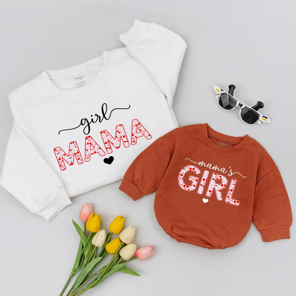 Matching Mommy and Me Shirts Girl Mama and Mama's Girl Outfits Baby Romper Mom Shirt Cute Cherry Blossom Design Mother's Day Gift