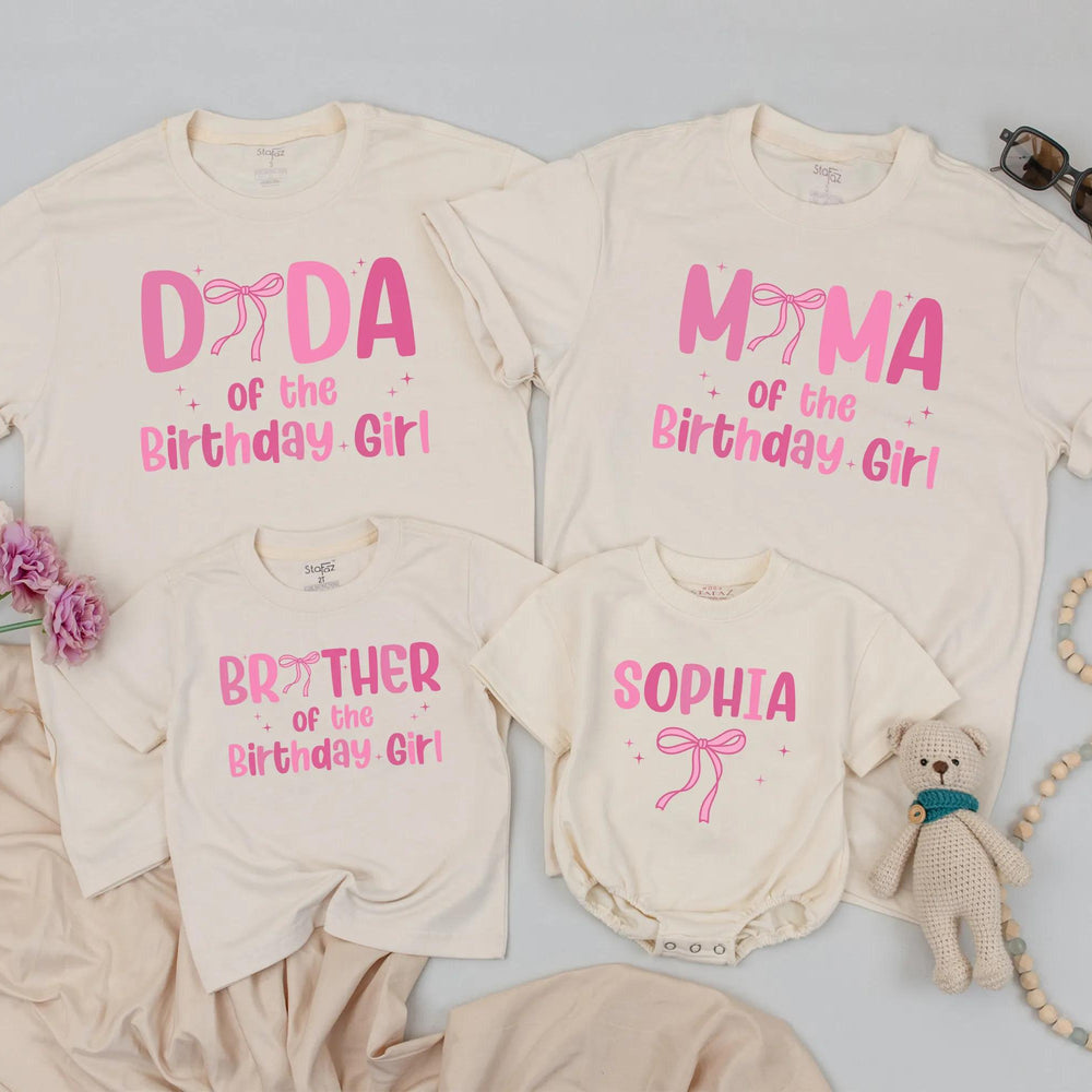 Matching Pink Bow Birthday Shirts for Mom and Baby Custom First Birthday Outfit Soft Cotton 1st Birthday Girl Party Clothes Personalized Gift