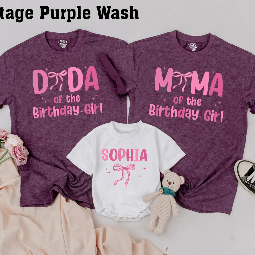 Matching Pink Bow Birthday Shirts for Mom and Baby Custom First Birthday Outfit Soft Cotton 1st Birthday Girl Party Clothes Personalized Gift