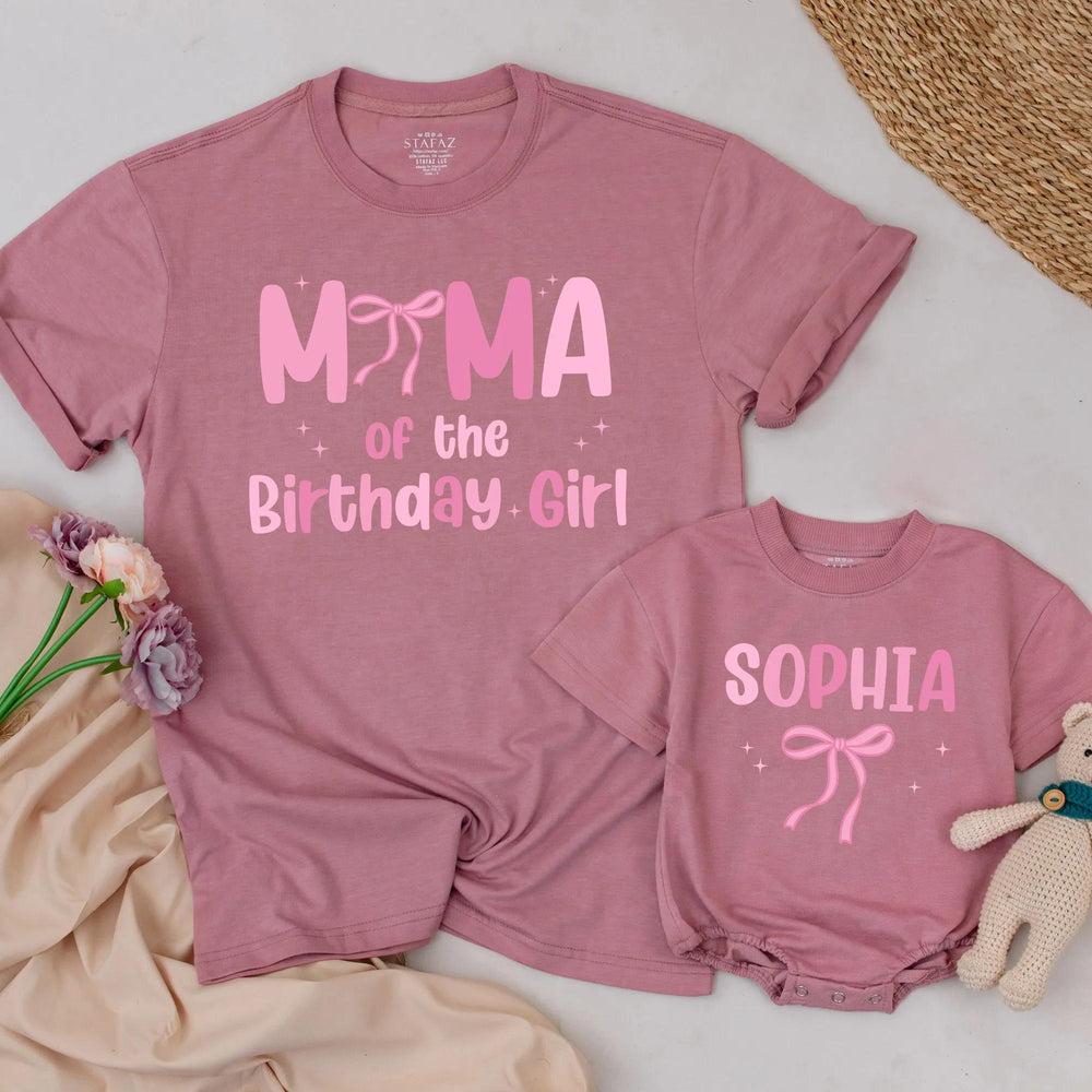 Matching Pink Bow Birthday Shirts for Mom and Baby Custom First Birthday Outfit Soft Cotton 1st Birthday Girl Party Clothes Personalized Gift