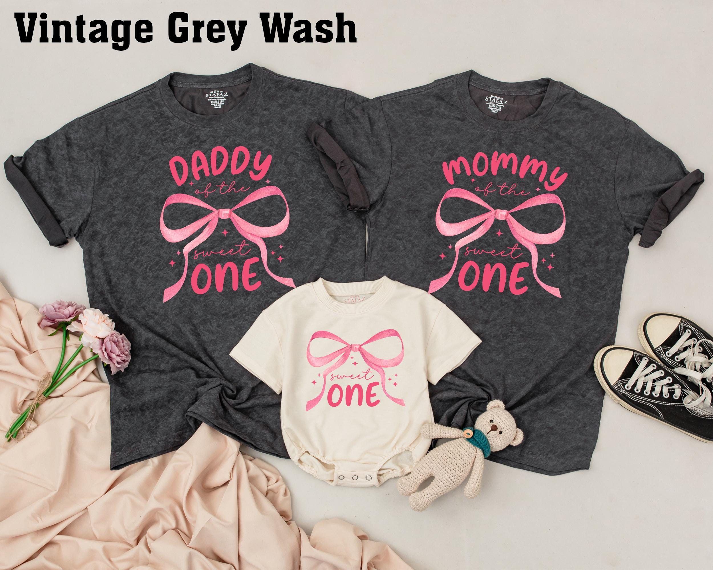 Matching Pink Bow First Birthday Shirts for Family Sweet One Celebration Vibrant Festive Outfit Personalized Mom Dad Sister Brother