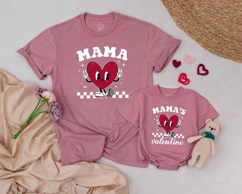 Matching Retro Mama and Baby Valentine Shirts Heart Design Family Outfit Gift Cotton Soft Comfy First Holiday Infant Toddler Girl Boy