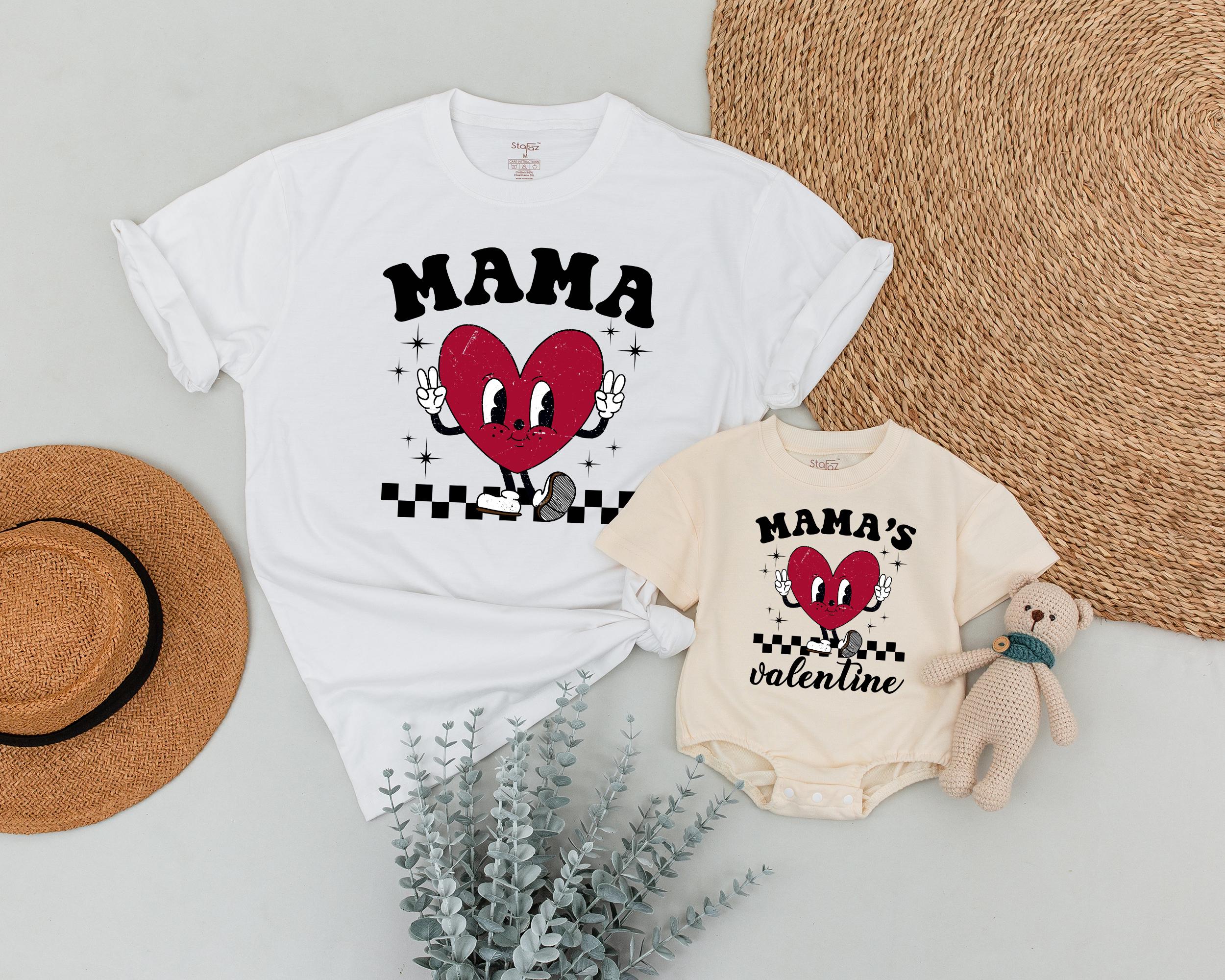 Matching Retro Mama and Baby Valentine Shirts Heart Design Family Outfit Gift Cotton Soft Comfy First Holiday Infant Toddler Girl Boy