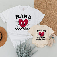Matching Retro Mama and Baby Valentine Shirts Heart Design Family Outfit Gift Cotton Soft Comfy First Holiday Infant Toddler Girl Boy