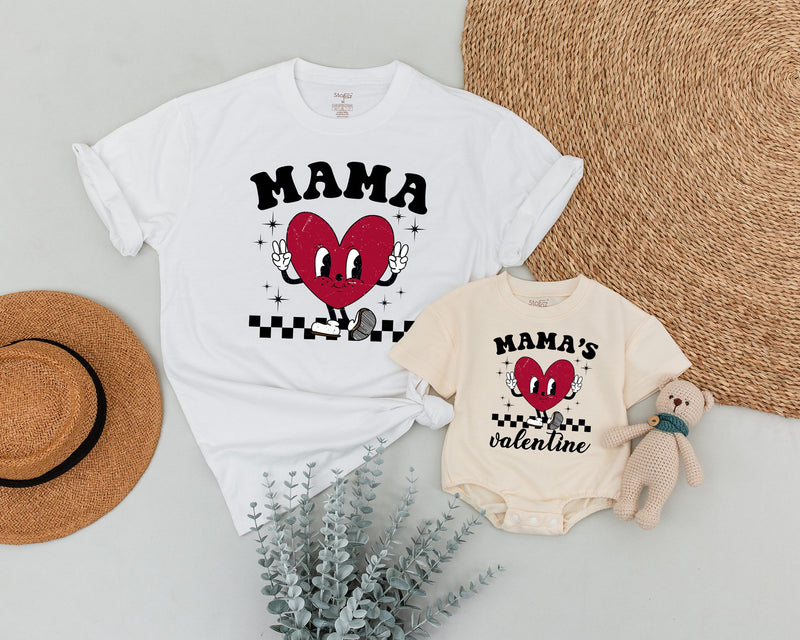 Matching Retro Mama and Baby Valentine Shirts Heart Design Family Outfit Gift Cotton Soft Comfy First Holiday Infant Toddler Girl Boy