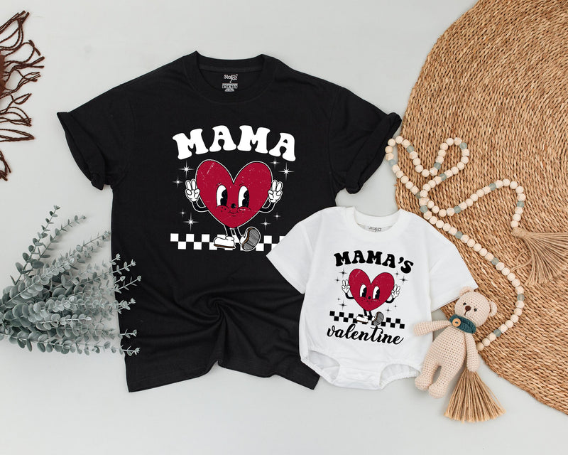 Matching Retro Mama and Baby Valentine Shirts Heart Design Family Outfit Gift Cotton Soft Comfy First Holiday Infant Toddler Girl Boy