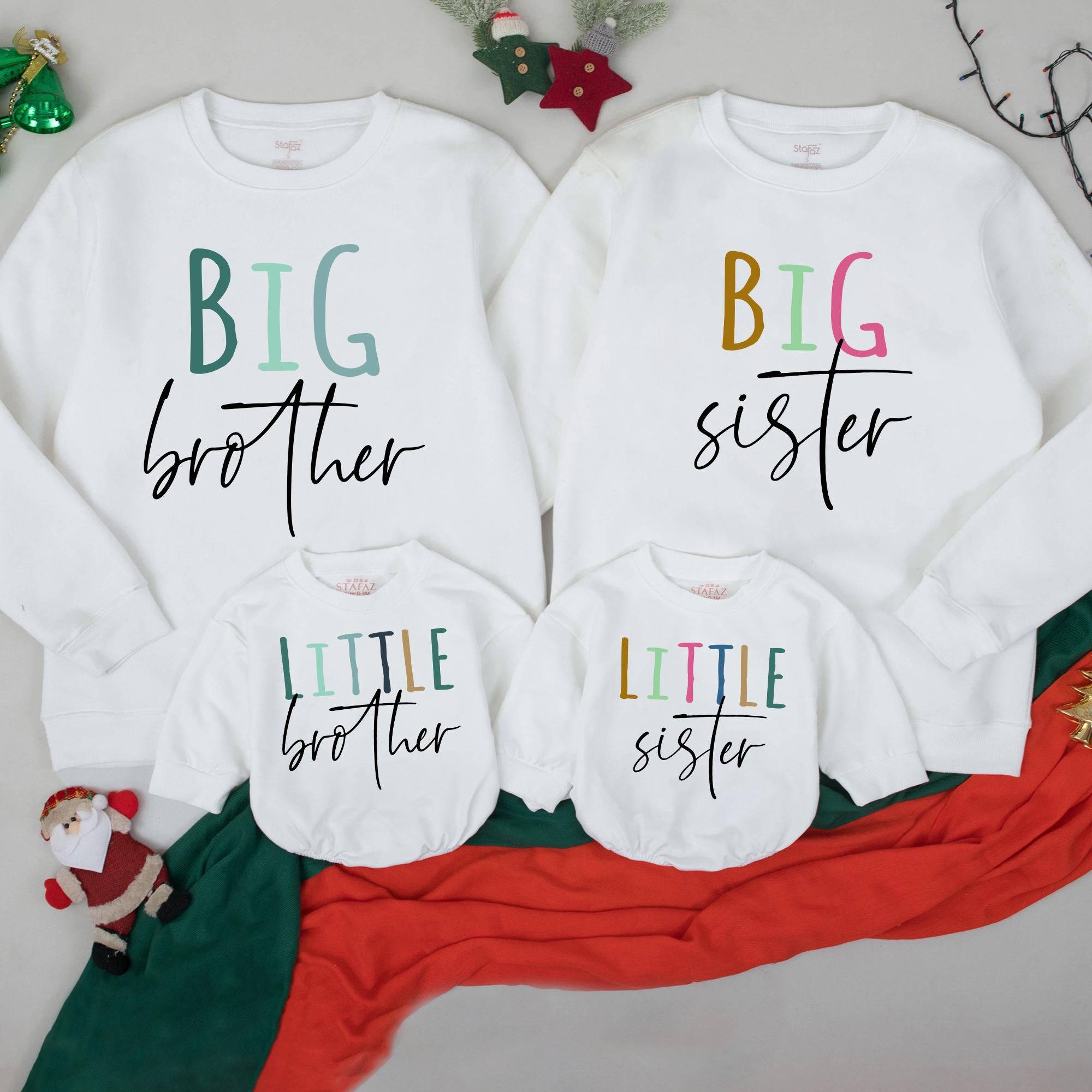 Matching Sibling Outfits Big Brother Little Sister Personalized Cotton Sweaters Bright Colors Casual Kids Wear Family Gift
