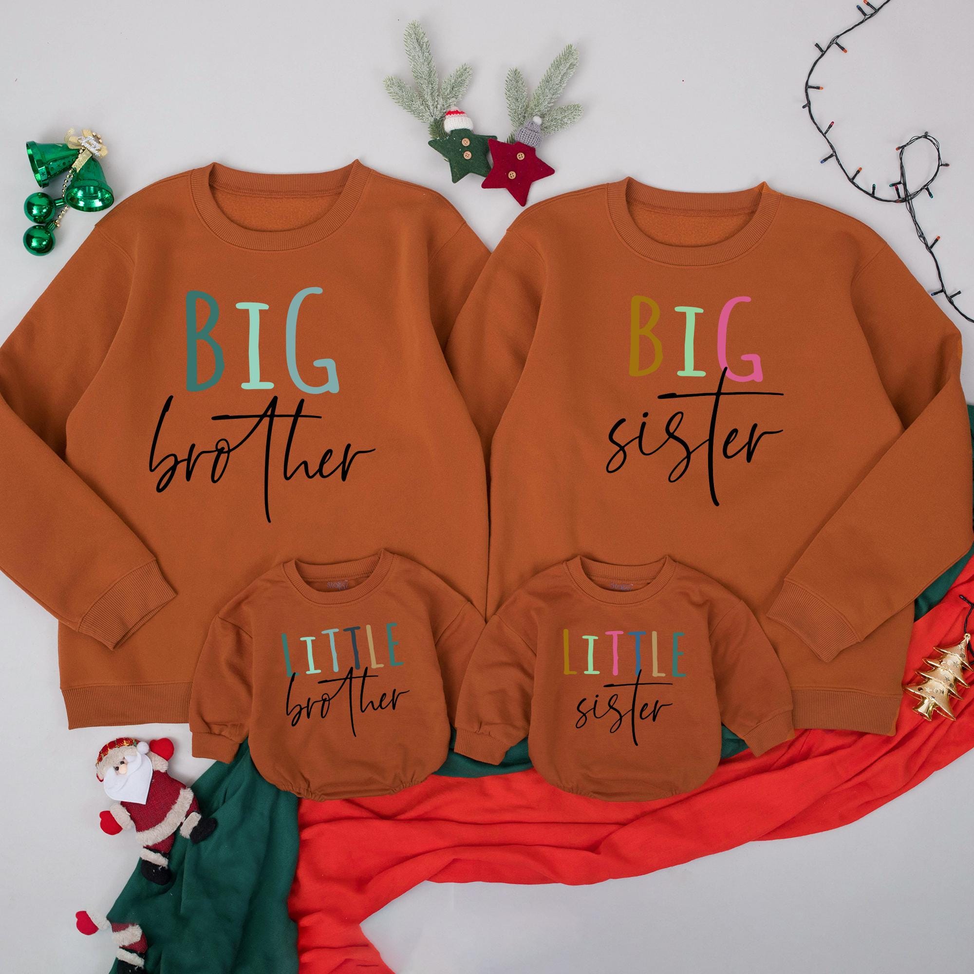 Matching Sibling Outfits Big Brother Little Sister Personalized Cotton Sweaters Bright Colors Casual Kids Wear Family Gift