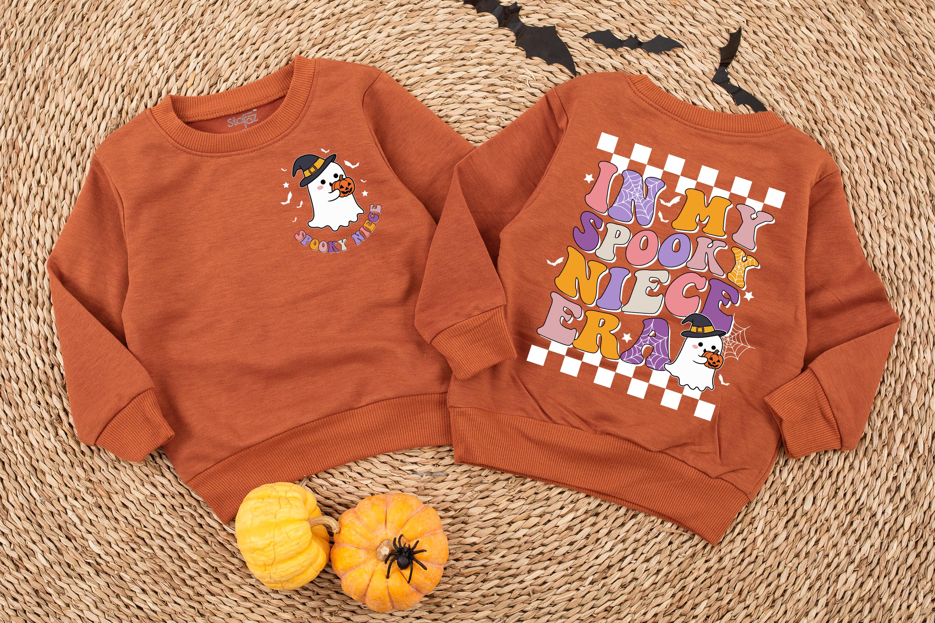 Matching Spooky Auntie Niece Sweaters Retro Halloween Custom Family Ghost Design Cozy Festive Outfit for Holiday Fun