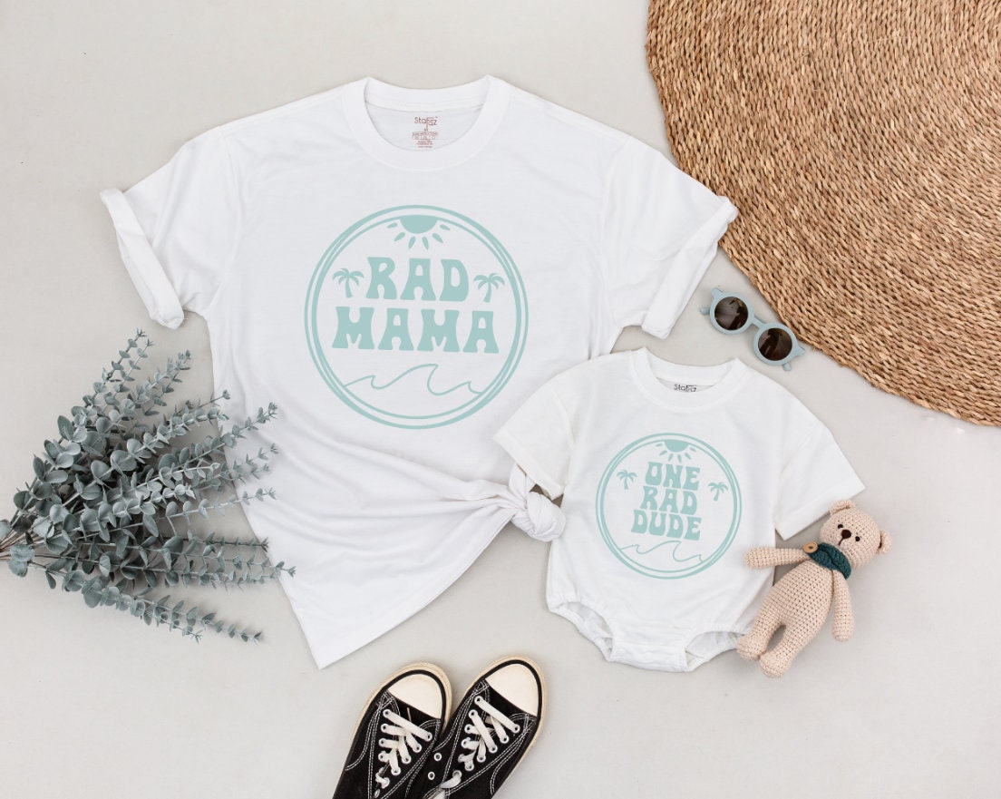 Matching Surf Family Tees Rad Dad Mom Baby Birthday Outfit Casual Beach Vibe Wave Graphics Cotton Personalized Gift