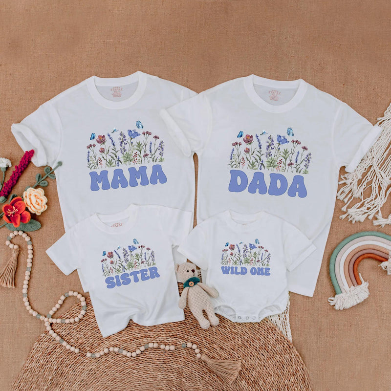 Matching Wildflower Family Birthday Shirts with Retro Boho Design for Mom Dad Sister Girl Wild One Party Outfit Soft Cotton Customizable