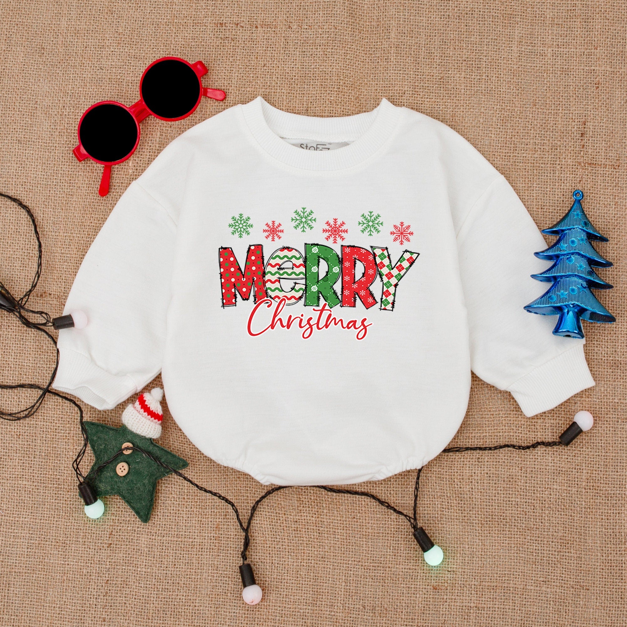Merry Christmas Baby Bodysuit Festive Romper with Colorful Holiday Design Snowflakes Christmas Gift for Infant Soft Cotton Outfit
