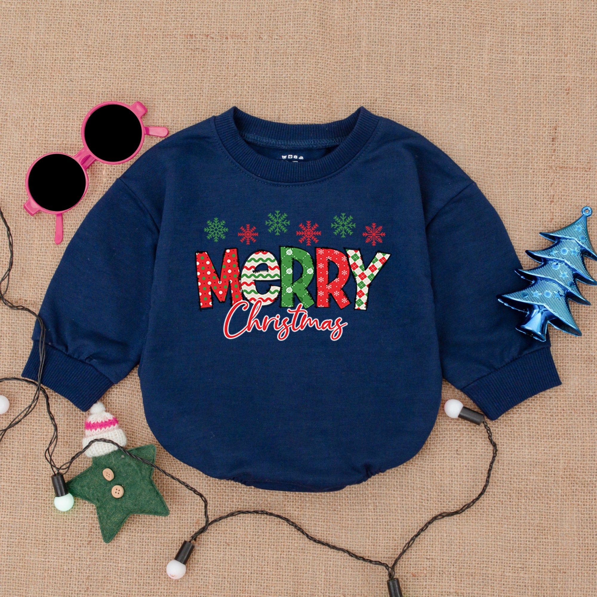 Merry Christmas Baby Bodysuit Festive Romper with Colorful Holiday Design Snowflakes Christmas Gift for Infant Soft Cotton Outfit