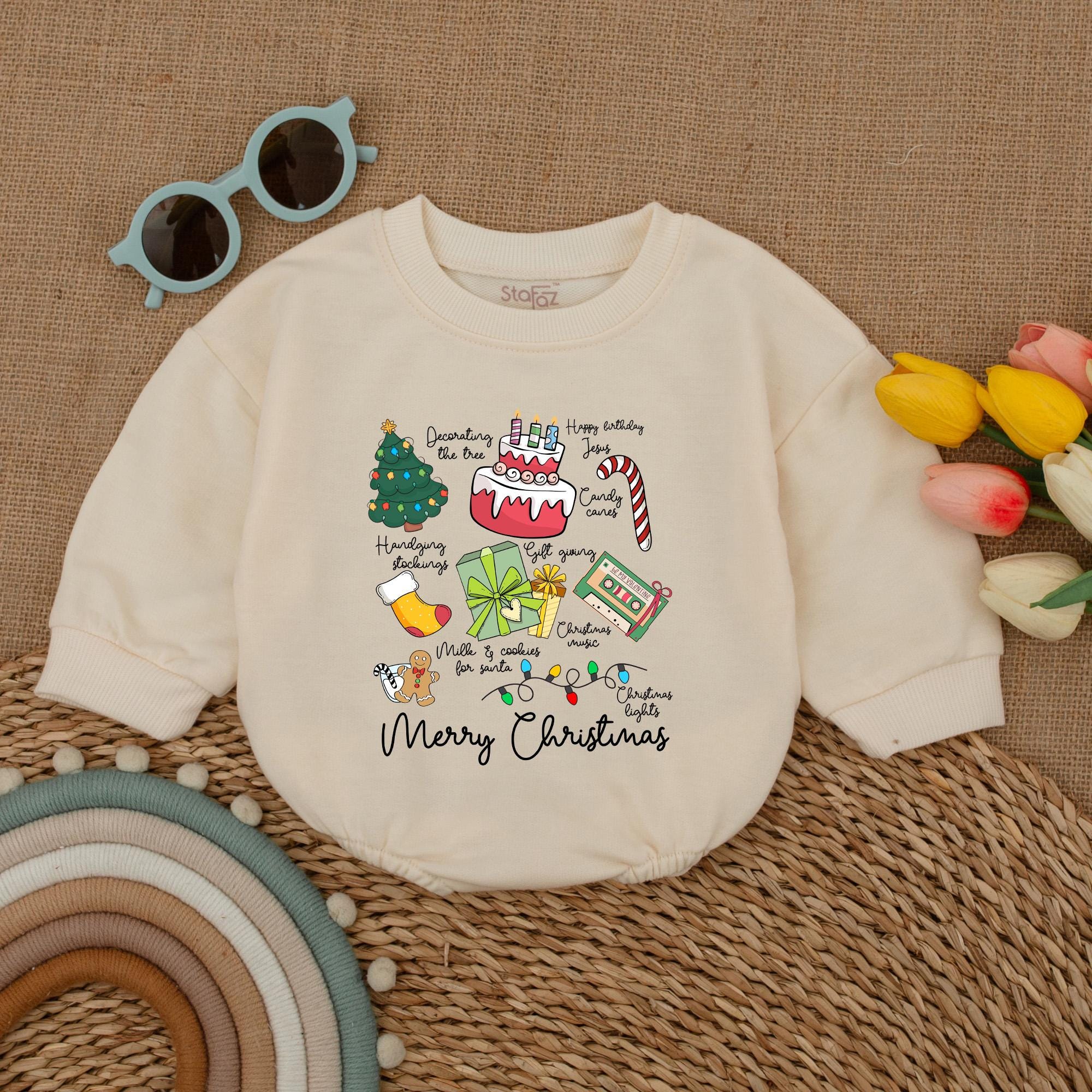 Merry Christmas Baby Romper with Festive Tree Gingerbread Design Soft Cotton Infant Holiday Outfit First Christmas Gift