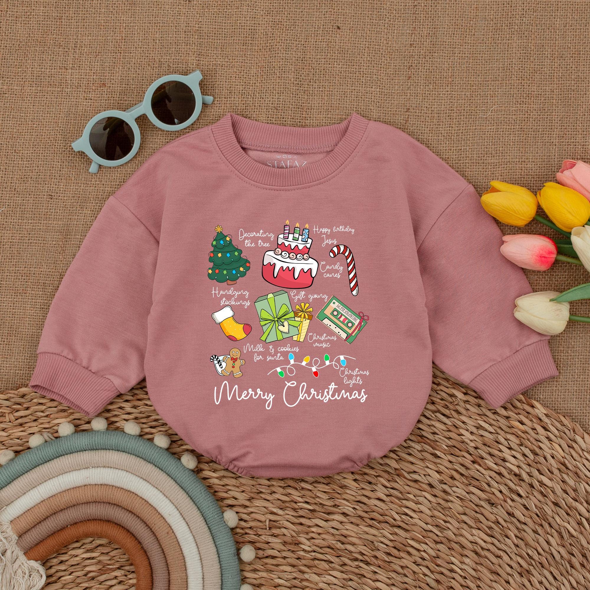 Merry Christmas Baby Romper with Festive Tree Gingerbread Design Soft Cotton Infant Holiday Outfit First Christmas Gift