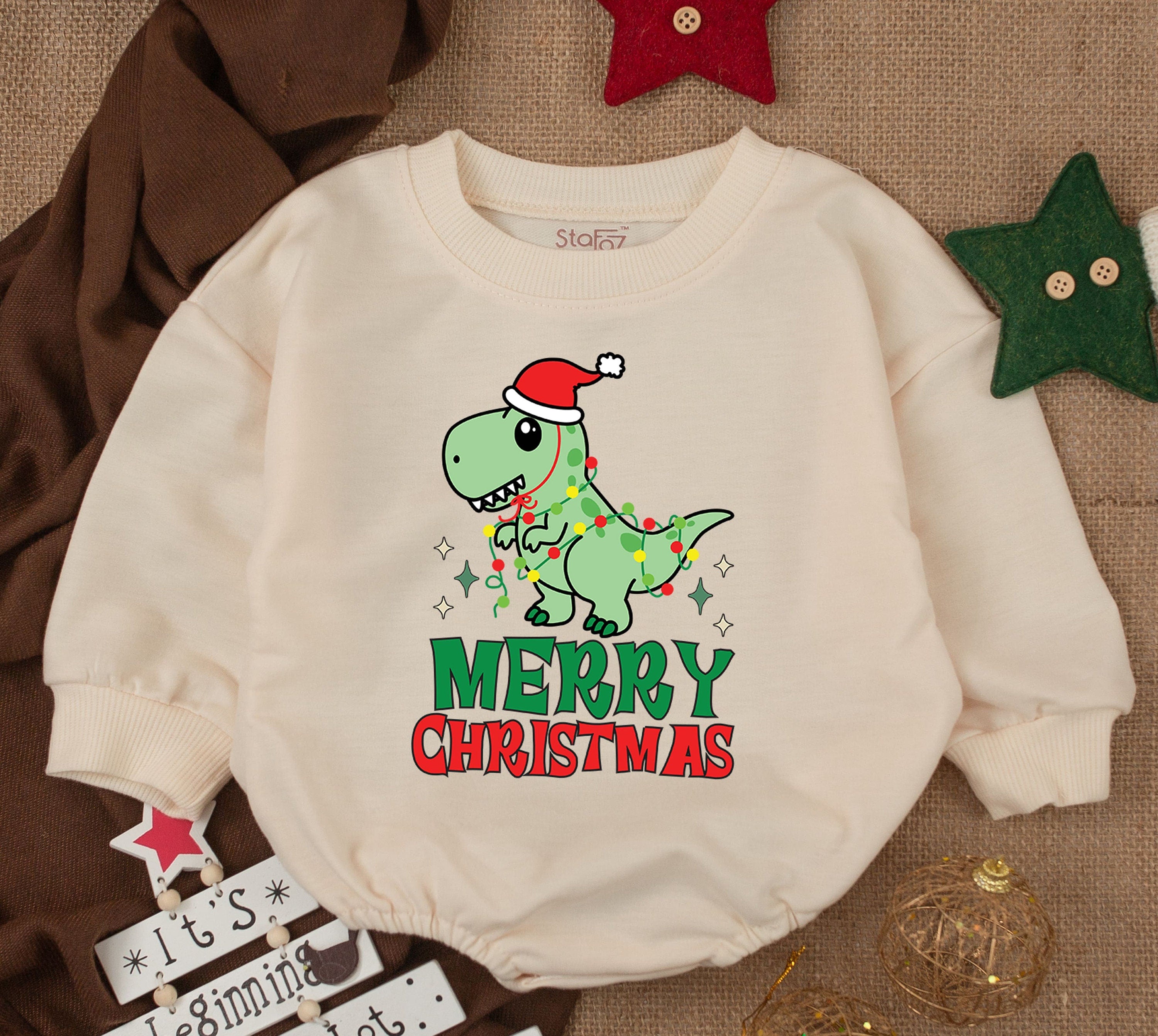 Merry Christmas Dinosaur Baby Romper Festive First Xmas Outfit Cotton Gift Infant Holiday Clothes