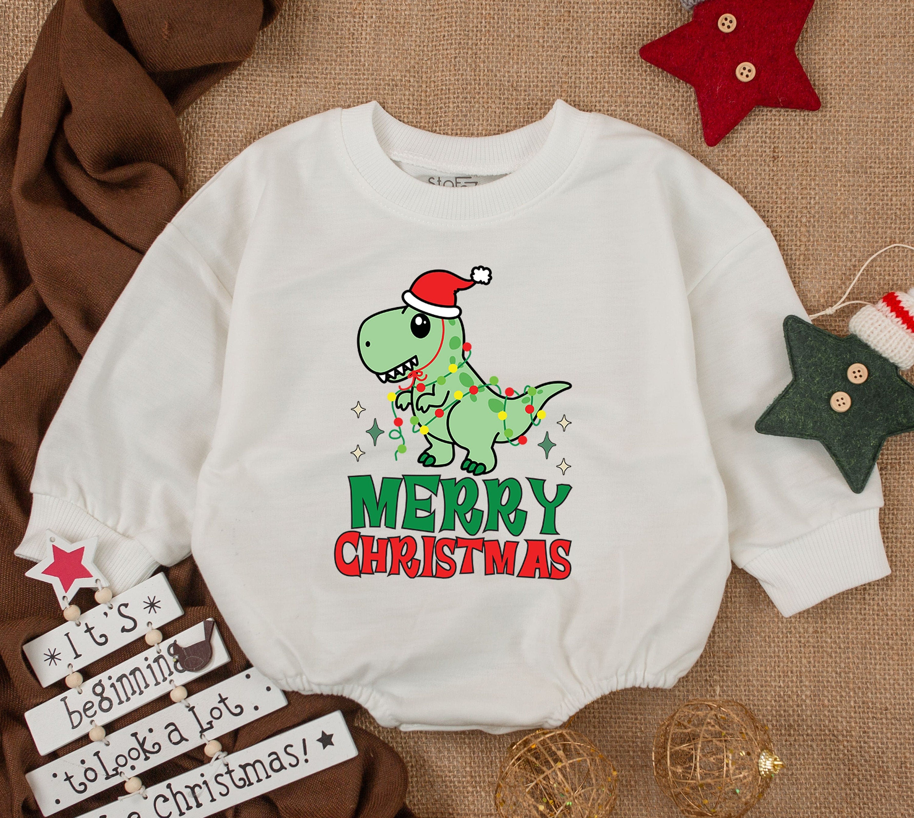 Merry Christmas Dinosaur Baby Romper Festive First Xmas Outfit Cotton Gift Infant Holiday Clothes