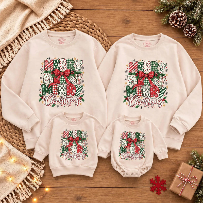 Merry Christmas Matching Family Sweatshirts with Festive Gift Box Design, Holiday Outfit for Family Photos and Friendsmas Celebrations