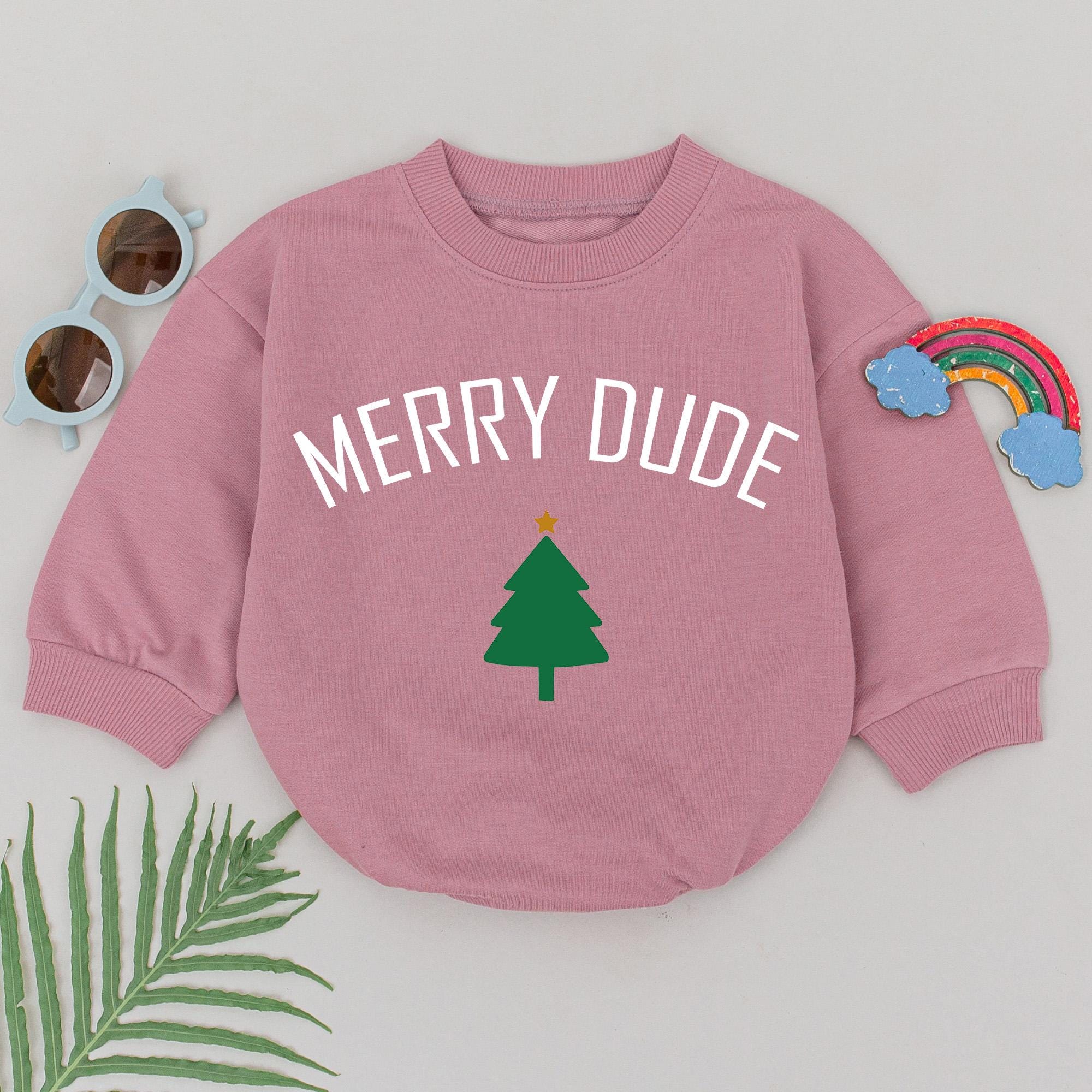 Merry Dude Baby Romper Festive Holiday Outfit Newborn Christmas Tree Design Baby Shower Gift Girls First Christmas Celebration