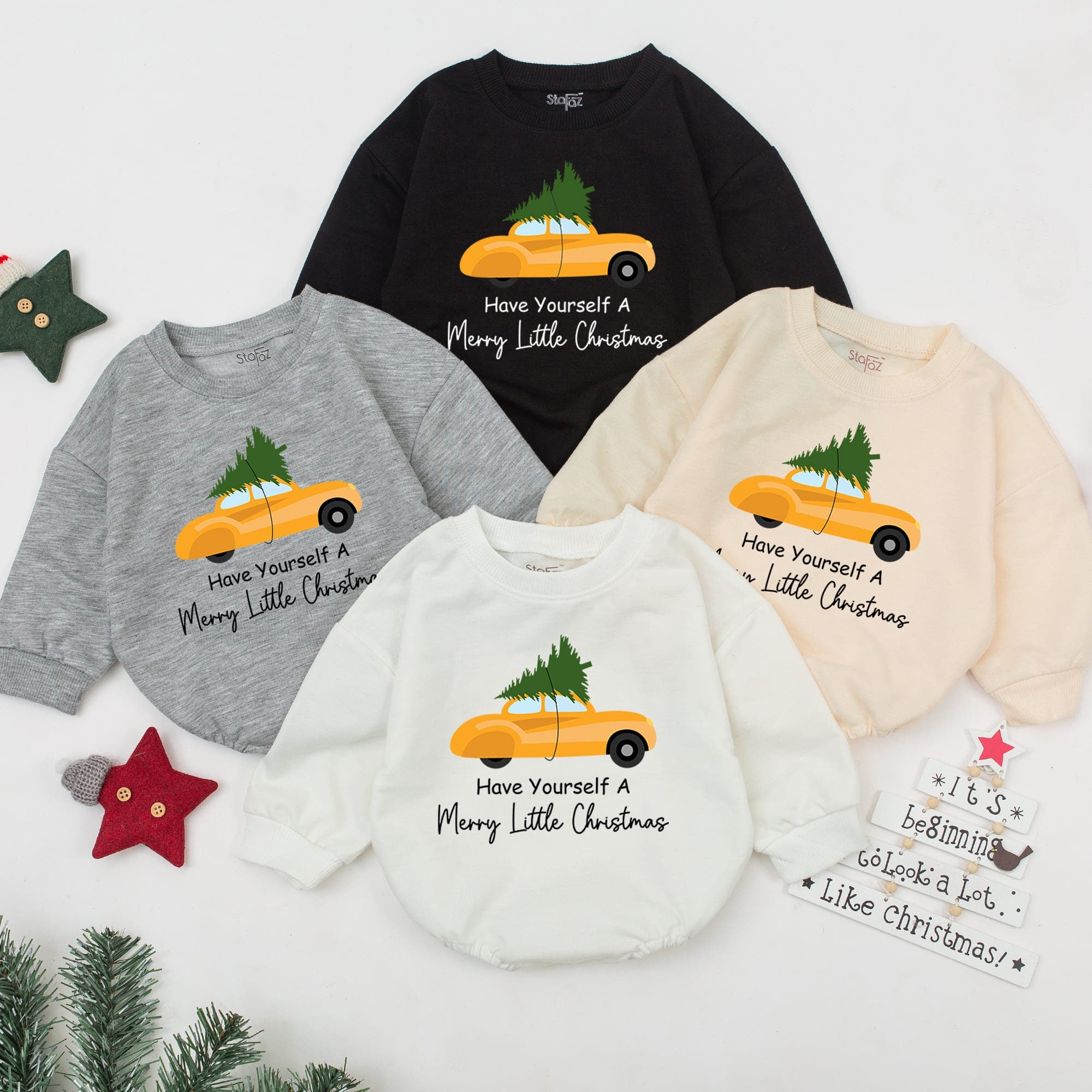 Merry Little Christmas Baby Outfit Bright Yellow Car Green Tree Festive Newborn Holiday Clothes Soft Cotton Infant Gift 140 Characters