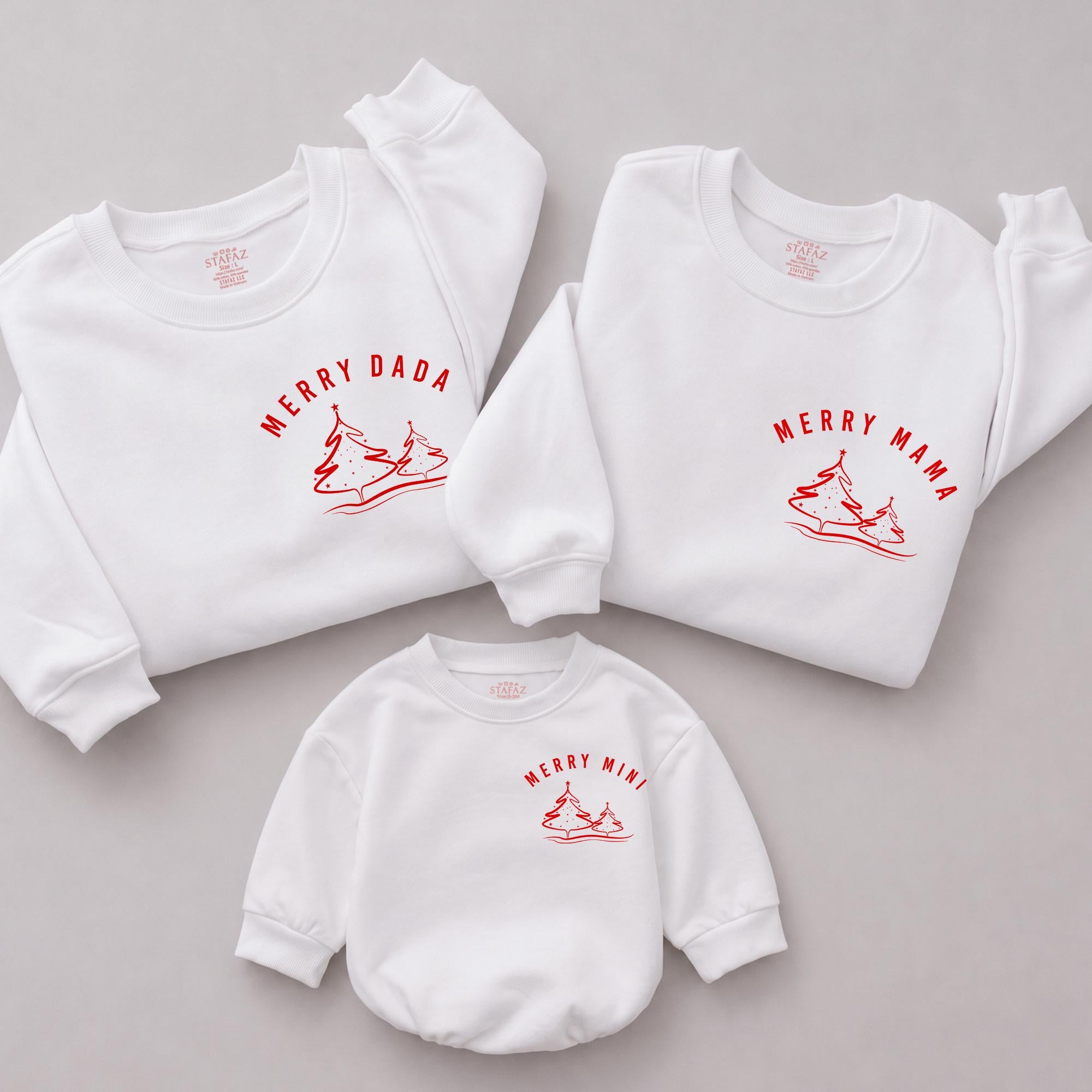 Merry Mama, Dada & Mini Matching Christmas Sweatshirts with Tree Graphic, Holiday Family Sweater Set, Mommy and Me Outfit